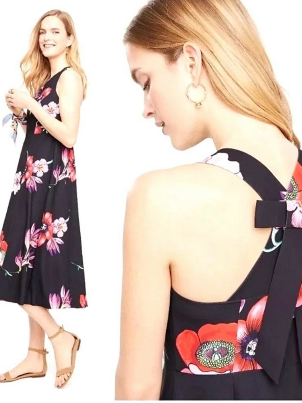 Vintage Ann Taylor black floral bow tie dress